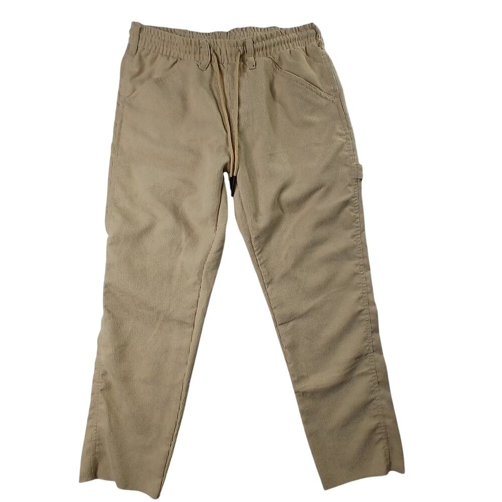 Nova Men Beige Corduroy Drawstring Cargo Pants Utility Trousers Size M